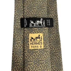 Eslabones de cadena ecuestre Hermes para hombre verde/dorado seda 7355 PA 3,5" (W) 56" (L) - Imagen 1 de 8