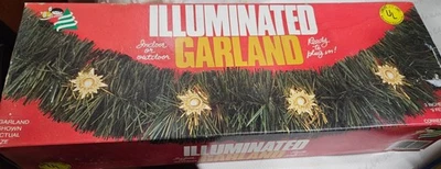 Винтажная 1984 Освещенная Сосновая Гирлянда с Белыми Лампами 9' Длина Протестирована Работает - Изображение 1 из 4