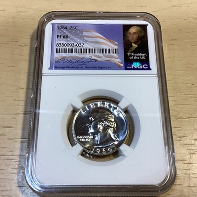 1964 Washington Quarter 25C - NGC Proof-66 - Special Flag Label - FREE Shipping! - Image 1 of 2