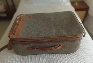 Vintage Hartmann Rolling Wheeled Bag, Tweed/Leather/Brass Fittings, 22"x14"x9" - Picture 1 of 7