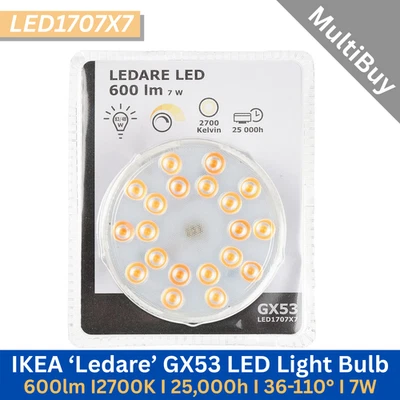 1x IKEA LEDARE GX53 LED Light Bulb - 600lm Dimmable Warm White 2700K LED1707X7 - Image 1 of 4