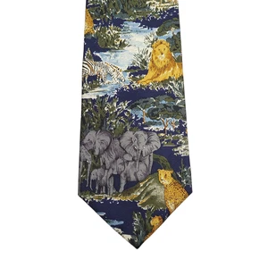 PIERRE CARDIN Men Silk Tie Jungle Safari Animal Novelty Print Vintage USA - Picture 1 of 8