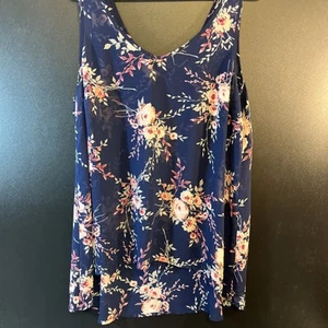 Torrid Tank Top 2X Boho Blue Floral Cami Flowy Light Beach High Low Sheer Spring - Picture 1 of 8