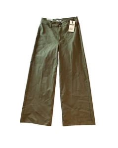 NWT OAT New York High Waist Wide Leg Raw Hem Olive Green Jeans Size 29 - Picture 1 of 10