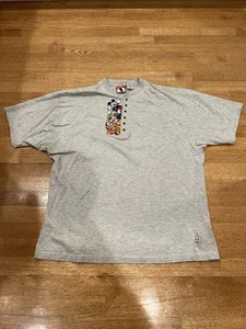 Camicia vintage Mickey Inc uomo XXL grigia Disney Henley ricamata - Foto 1 di 5