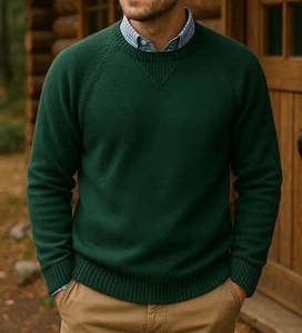 Vintage LL Bean Sweater Mens X Large Tall Xl Green Cashmere Blend Crew Neck - Picture 1 of 5