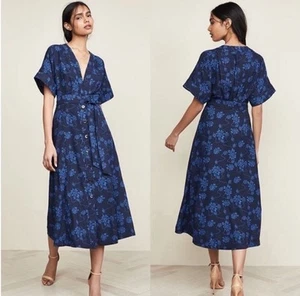 Equipment Femme Nauman Blue Button Front Wrap Tie Midi Dress Women's size 12 - Picture 1 of 10