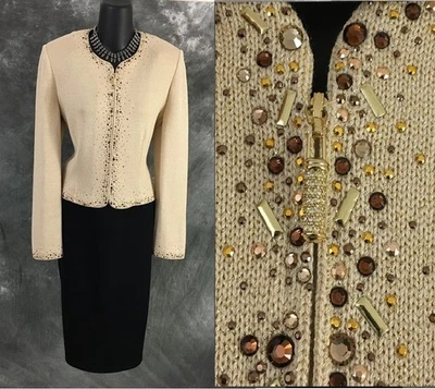 BEAUTIFUL St John evening jacket knit gold rhinestones embellished blazer 6 - Image 1 of 4