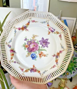 Schumann Bavaria  Dresden Flowers Plate 10” Platter Reticulated Floral Porcelain - Picture 1 of 7
