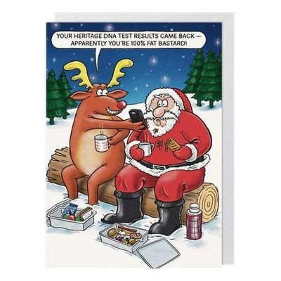PAPERLINK Funny Christmas Card Santa Rudolph DNA Test - Humorous Festive Xmas Card
