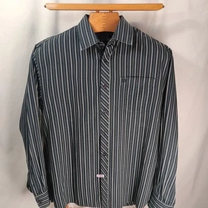 Large Phat Farm schwarz weiß gestreiftes langärmliges geknöpftes Herrenhemd Vintage Y2K - Bild 1 von 9