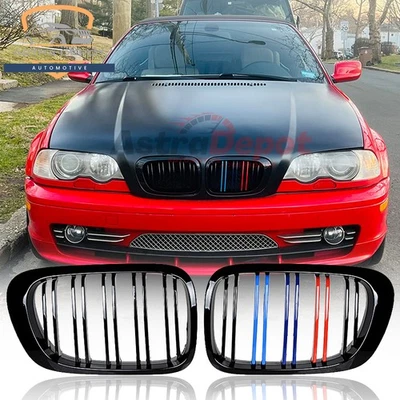 Gloss Black M-Color Front Kidney Grill For 99-02 BMW E46 Coupe M3 325Ci Pre-LCI Foto 1 de 4