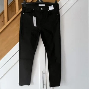 Top Shop Size 14 Petite Skinny Jeans 32" Waist Jamie Black Coated Denim Stretch - Picture 1 of 14