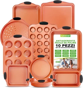 Set Di 10 Pezzi Di Teglie Da Forno Antiaderenti in Acciaio Carbonio, Include Lam - Foto 1 di 12