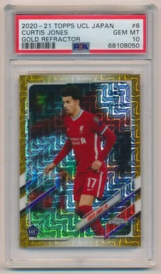 2020 Curtis Jones Topps Chrome Japan Gold Liverpool FC Rookie #6 RC 24/50 PSA 10 - Image 1 of 2