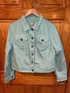 JCPennys Teal Aqua Denim Medium Wash Jean Jacket w/Pockets Buttons Cuffs Size XL - Picture 1 of 5