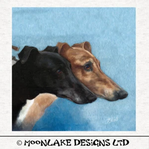 Greyhounds, Waterclour Fabric Craft Panels in 100% Cotton or Polyester - Picture 1 of 3