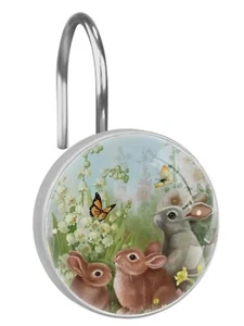 Rabbit Butterfly Flowers Shower Curtain Hooks Set of 12 - Picture 1 of 5