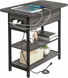 End Table with Charging Station, Flip Top Side Table with USB Ports and Outlets, - Picture 1 of 7