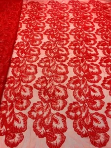 bestickte stoffe meterware Rot Pailletten Abendmode Neue Blumenmuster Tüll  - Bild 1 von 3