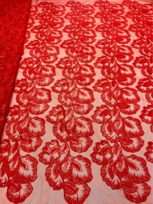 bestickte stoffe meterware Rot Pailletten Abendmode Neue Blumenmuster Tüll  - Bild 1 von 3