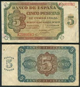 España 5 pesetas 1938 serie K BC/F - Picture 1 of 1