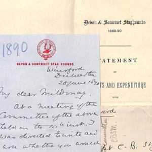 GB HUNTING *Devon & Somerset Stag Hounds* Letter Document & Cover{3} 1890 MS3021 - Picture 1 of 4