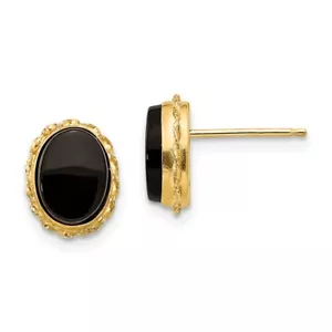 14k Yellow Gold Madi K Bezel Onyx Stud Earrings Gift for Mother - Picture 1 of 6