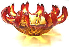 Vintage MURANO Art Glass RED & YELLOW Centerpiece FLAME Bowl MID-CENTURY Modern 