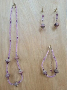 Papierperle 3-teiliges Set - Papierperlenschmuck - Recyceltes Juwel - LILA - Bild 1 von 6