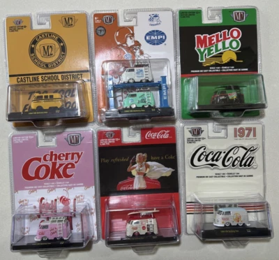 NEW M2 Machines  1960 VW Delivery Van Double Pack,  4 COKE VANS & 1  SCHOOL BUS - Image 1 of 2