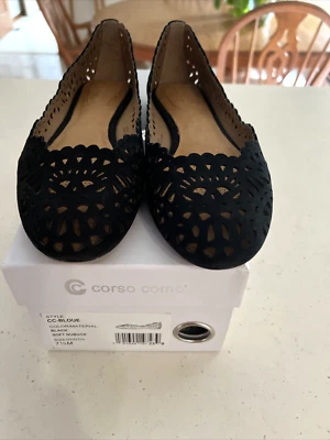 Zapatos planos de ballet CC Corso Como Bloue para mujer 7,5/38 corte láser negros gamuza nobuck suave Foto 1 de 4