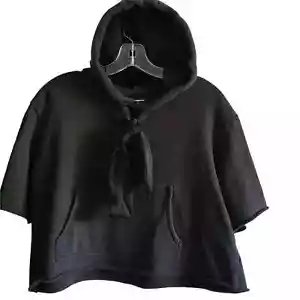 AVEC LES GIRLS Sudadera con Capucha Negra Recortada con Mangas Cortadas Para Mujer Talla Mediana - Imagen 1 de 10