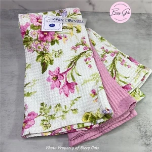 Juego de 3 toallas de té de cocina April Cornell flores de primavera rosa, verde - NUEVO - Imagen 1 de 3