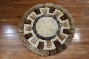 Vintage Rare Great American Fur Co. Handmade Alpaca Round Area Rug 3'7 Diameter