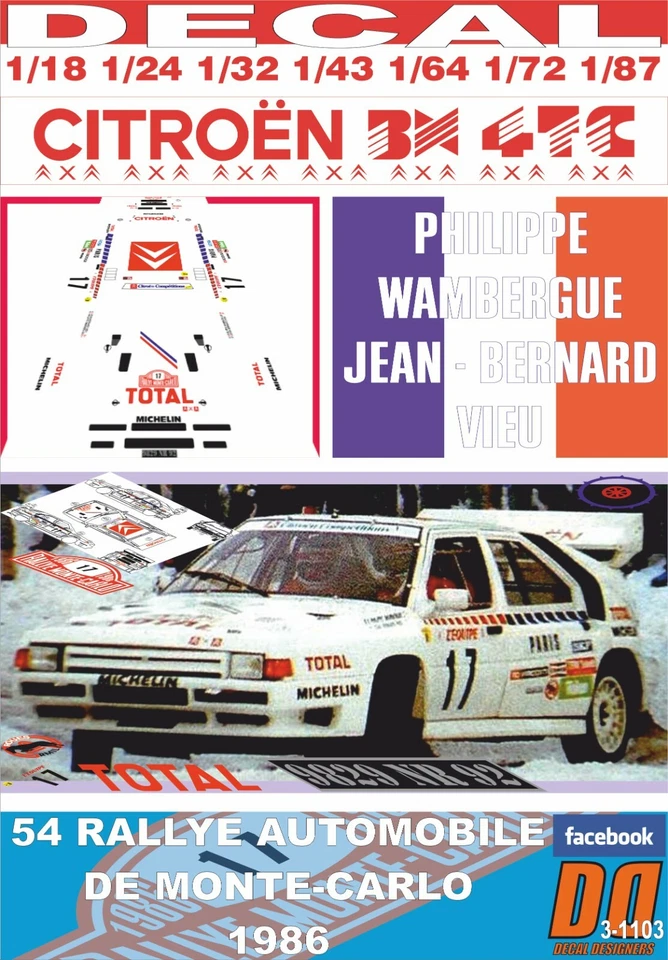 DECAL CITROEN BX 4TC P.WAMBERGUE R.MONTECARLO 1986 DnF (08) - Image 1 of 1