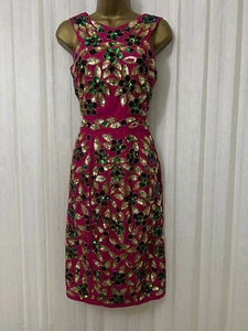 Virgos Lounge Dress Pink Floral Embellished Wedding Party Hen Occasion UK 8 36 - Picture 1 of 3