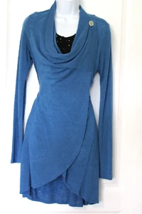 Bobeau Blue Knit Open Front Waterfall Hem Cardigan Jacket Sz M Collar Button - Picture 1 of 15