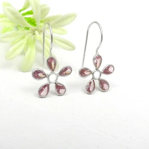 Cubic Zirconia Gemstone 925 Solid Silver Handmade Bezel Dangle Earrings - Foto 1 di 8