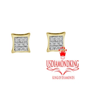 Mini 5 mm .0.05Ct 10k Yellow Gold Genuine Diamond Flat Kite Square Stud Earrings - Picture 1 of 4