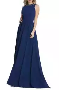 Ieena for Mac Duggal Midnight Blue Embellished High Neck Pleated Gown Sz 6 $398 - Picture 1 of 3