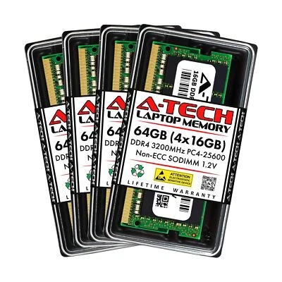 A-Tech 64GB (4x16GB) DDR4 3200 MHz SODIMM PC4-25600 (PC4-3200AA) CL22 Non-ECC... - Image 1 of 4