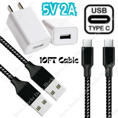 2x Cable cargador rápido USB-C de 10 pies para Samsung Galaxy S21 S20 A51 A14 A13 5G A12 Foto 1 de 4