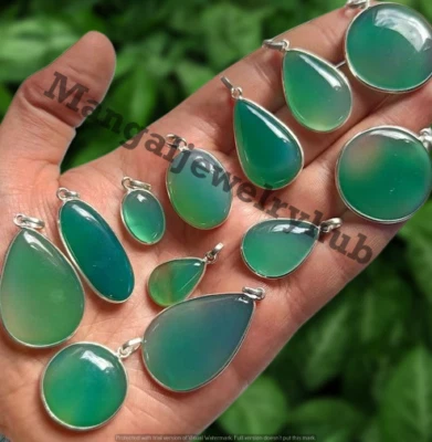 Wow Piedras Preciosas de Ónix Verde 10 PIEZAS Colgantes Lote al por mayor Joyería Chapada en Plata 925 Foto 1 de 4