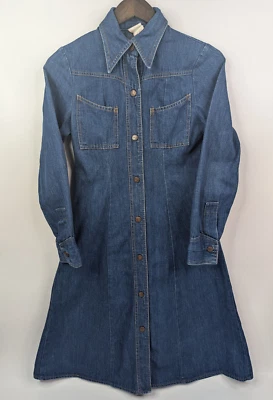 Vestido plumero vaquero vintage de los años 70 Western Denim con botones cuello daga 5/6 Foto 1 de 4