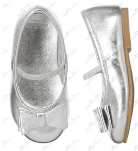 Gymboree Toddler Girls 6 Silver Bow Ballet Flats Holiday Dress Shoes NWT - Picture 1 of 2