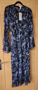 Neu mit Etikett River Island In Other Words langes schwarzes transparentes Blumenkleid Glitzer Größe 10 - Bild 1 von 7