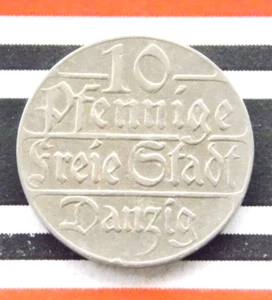 GERMAN 10 PFENNIG 1923 Free City DANZIG Coin Occupied Territories Poland + RARE+ - Picture 1 of 4