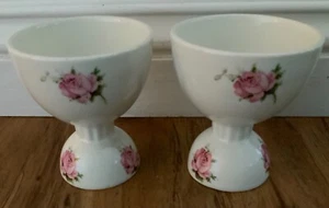 Ceramic Floral Double Egg Cups Pink Roses Shabby Chic New Other Set of 2 Vintage - Picture 1 of 3