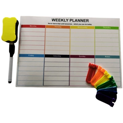 A4 Magnetic Weekly Planner with pen, eraser and day of the week bookmarks - Image 1 of 4